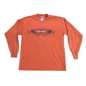 2004 Harley Davidson Shirt L Orange Long Sleeve Flames Bend Oregon Bears Roses Z